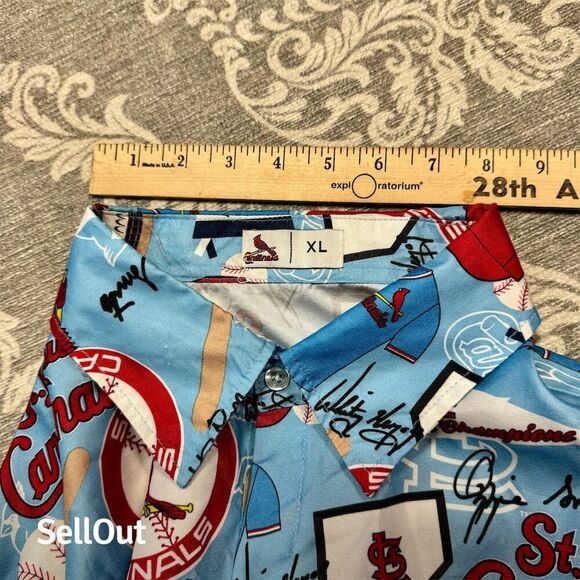 St. Louis Cardinals Men's XL Blue Hawaiian Graphic Print Shirt Short Sleeve - Picture 5 of 7